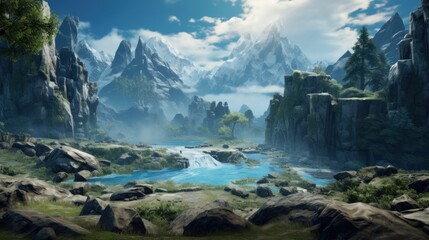 Explore the role of stunning landscapes in creating immersive and visually captivating game worlds - obrazy, fototapety, plakaty