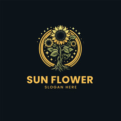 vector natural yellow sun flower mystical logo template 