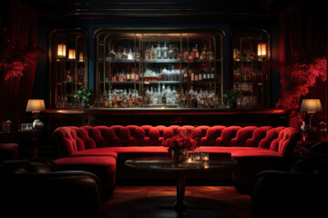 A classic cocktail lounge with plush velvet seats and crystal glassware, capturing the elegance of...