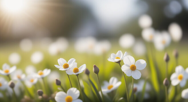 Blooming Bliss: Spring Meadow with Flowers and Grass Spring, Meadow, Flowers, Grass,
