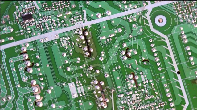 circuit board with chip and electronic microcircuit close-up