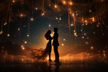 Fotobehang A couple dancing under the stars, illustrating the magic of romantic connections. Generative Ai. © Sebastian