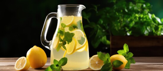 Handmade summer lemonade served in a pitcher