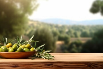 Green olives during harvest. Background with selective focus and copy space - Powered by Adobe