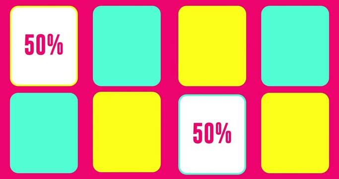 Sale concept animation. Flashcard game with 10, 25, 50 and 75 percent discount. Find your sale discount 4K resolution motion design.