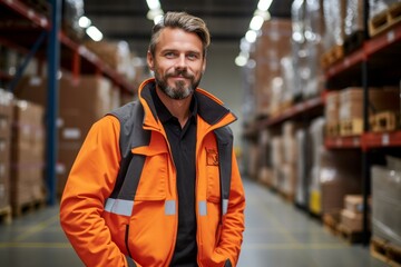 The man is a professional storekeeper. Top professions concept. Portrait with selective focus and copy space