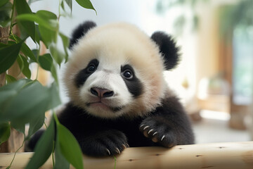 A panda cub at a Chinese conservation center, symbolizing China's efforts in wildlife preservation...