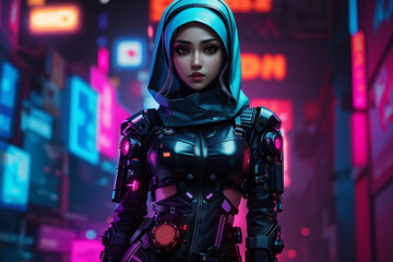 cyberpunk girl future tech hijab fashion