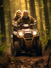Fototapeta premium A Photo of a Senior Couple Exploring a Forest on an ATV