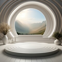 Obraz premium The appearance of the podium background is luxurious, elegant and modern with a clean, plain shiny white color, great for marketing, promotions, product displays, designs, etc. Generative Ai images