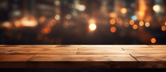 Night party at a restaurant with a blurry ambiance featuring a wooden table top