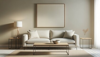 Contemporary Neutral-Toned Living Room with Art Frame Mockup