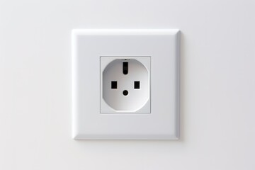 White wall mounted socket board with two electrical sockets and a switch. The socket board is...