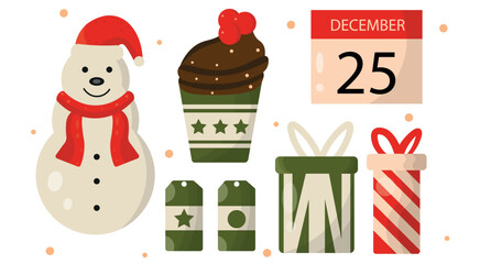 vector set of Christmas decorations in flat design