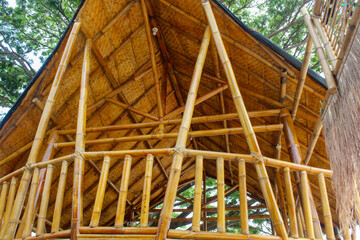 tree house building made of bamboo in a food stall