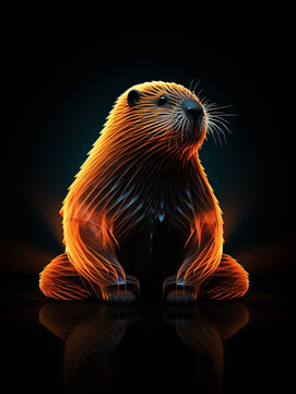 recommend clip art: A Geometric Beaver Made of Glowing Lines of Light on a Solid Black Background