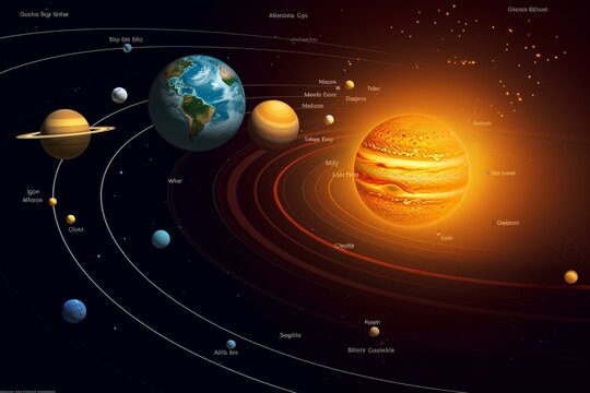 Illustration of the solar system with cut-out outline. Generative AI