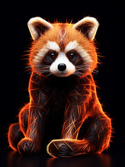 A Geometric Red Panda Made of Glowing Lines of Light on a Solid Black Background