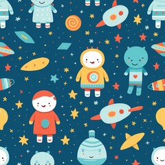 seamless pattern space Kid's Apparel Delights with Playful Elements in Fabric