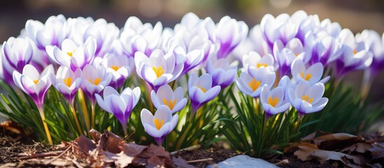 Prins Claus Crocus blossoms in a March garden