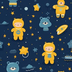 Naklejka premium seamless pattern with animals Sweet Children's Fashion with Cute Kids Elements Textile