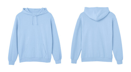 Baby Blue Sweat Pullover Long Sleeve Hoodie Templates Front and Back Views