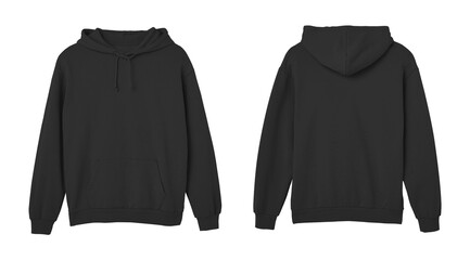 Black Sweat Pullover Long Sleeve Hoodie Templates Front and Back Views - obrazy, fototapety, plakaty