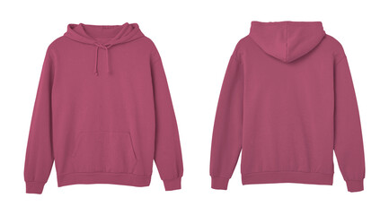 Burgundy Sweat Pullover Long Sleeve Hoodie Templates Front and Back Views