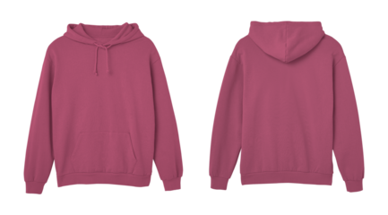 Burgundy Sweat Pullover Long Sleeve Hoodie Templates Front and Back Views