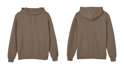 Brown Sweat Pullover Long Sleeve Hoodie Templates Front and Back Views