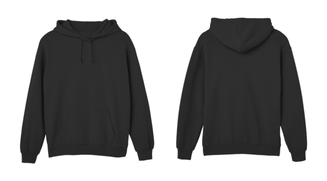 Black Sweat Pullover Long Sleeve Hoodie Templates Front and Back Views