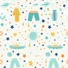 seamless pattern with accessories Fun Kids Clothes and Cute Elements Art
