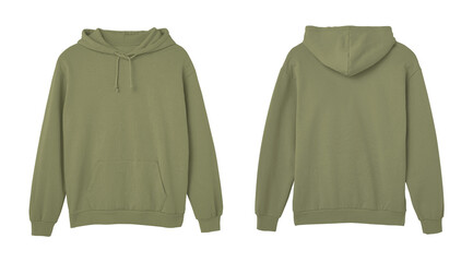 Military Green Sweat Pullover Long Sleeve Hoodie Templates Front and Back Views