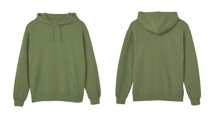 Olive Sweat Pullover Long Sleeve Hoodie Templates Front and Back Views