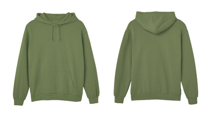 Olive Sweat Pullover Long Sleeve Hoodie Templates Front and Back Views
