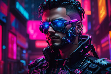 Naklejka premium cyberpunk man future tech 