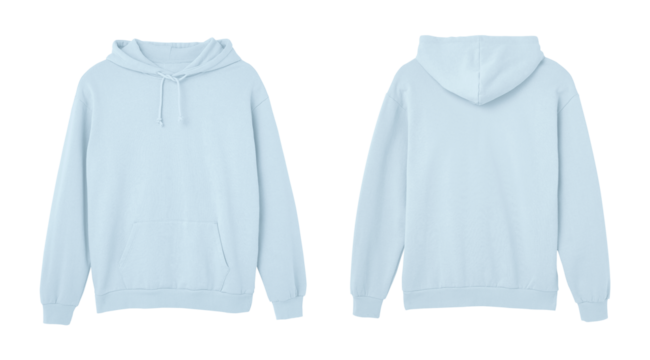 Light Blue Sweat Pullover Long Sleeve Hoodie Templates Front and Back Views