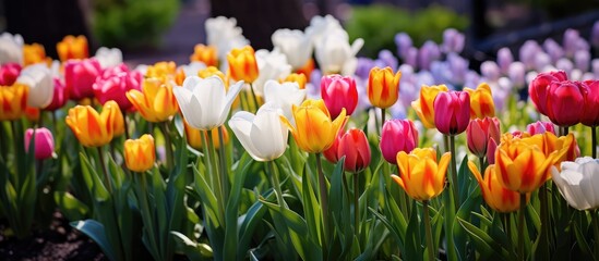 Obraz premium Blooming tulips in a vibrant garden