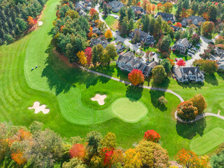 aerial view of luxury residential community and golf course