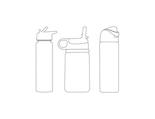 water bottle icons, set of water line shapes, fitness and drink, sports bottle, thin line design vector illustration.