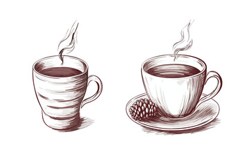 cup of coffee, tea. Sketch on transparent background
