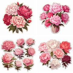 watercolor head petal bouquet no people botanical illustration set collection white art red floral