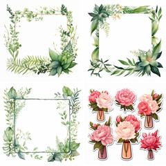 invitation rose ornament watercolor wedding romantic border greeting greenery elegant