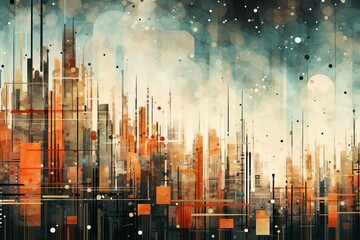 Abstract cityscape with futuristic connections. Generative AI