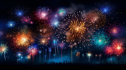 Fototapeta na wymiar Fireworks background, New Year's Eve celebration, vector illustration. generativa IA
