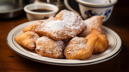 Plate of Buuelo Freshly Fried and Topped with Cinnamon and Powdered Sugar