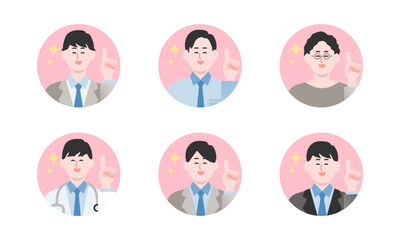 指差ししながら笑う男性のイラストセット