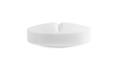 One pill on white background. Medicinal treatment