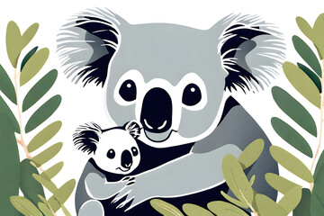 Obraz premium Koala mother and cub illustration