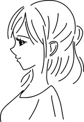 おしゃれなショートボブの女性の横顔線画イラスト